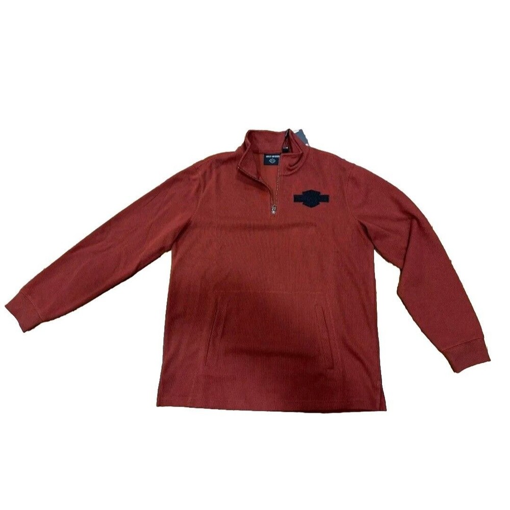 Men’s Harley Davidson 1/4-Zip Logo Red Knit Pullover Sweatshirt Size LARGE